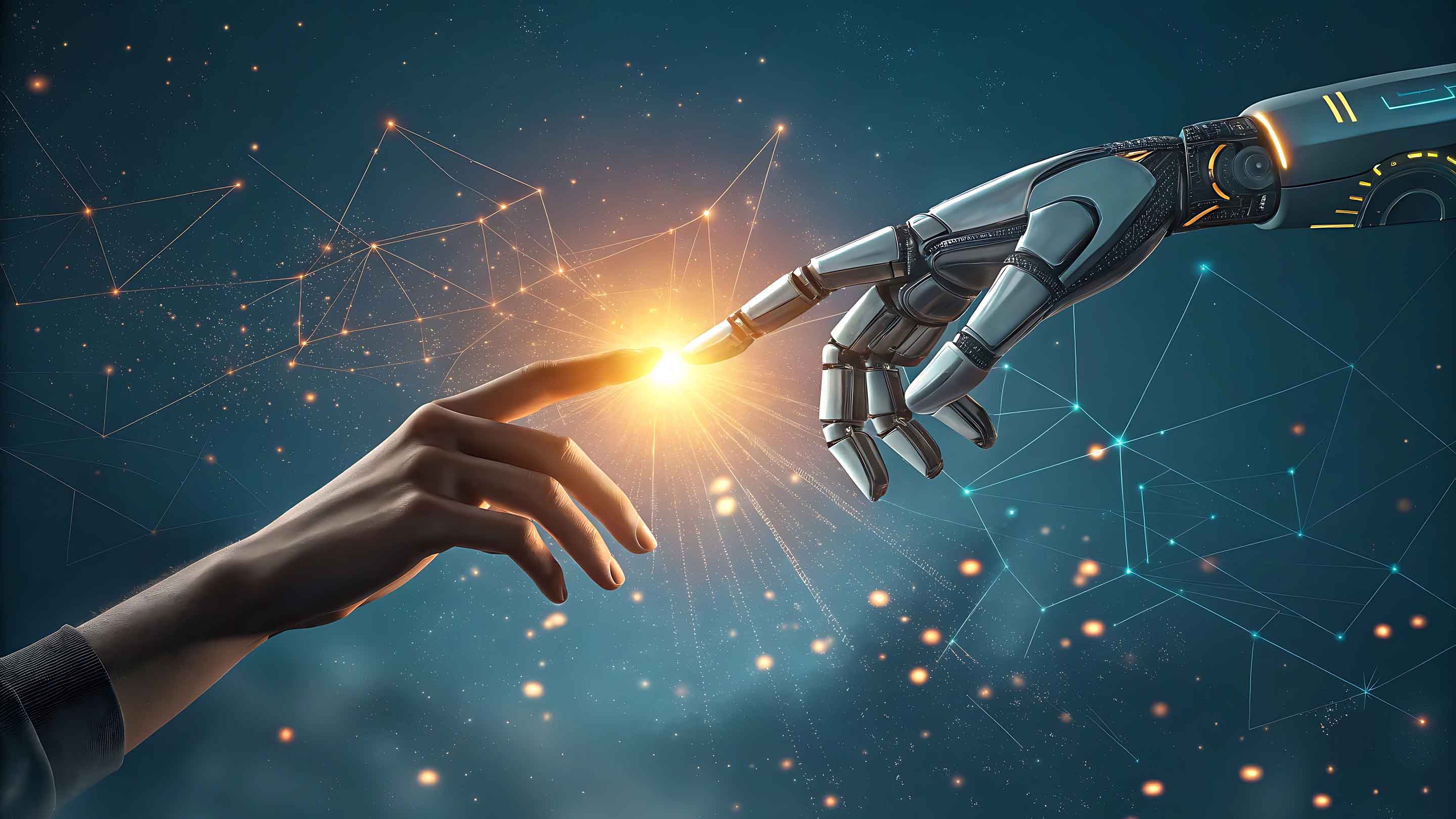 Mano de IA tocando mano humana