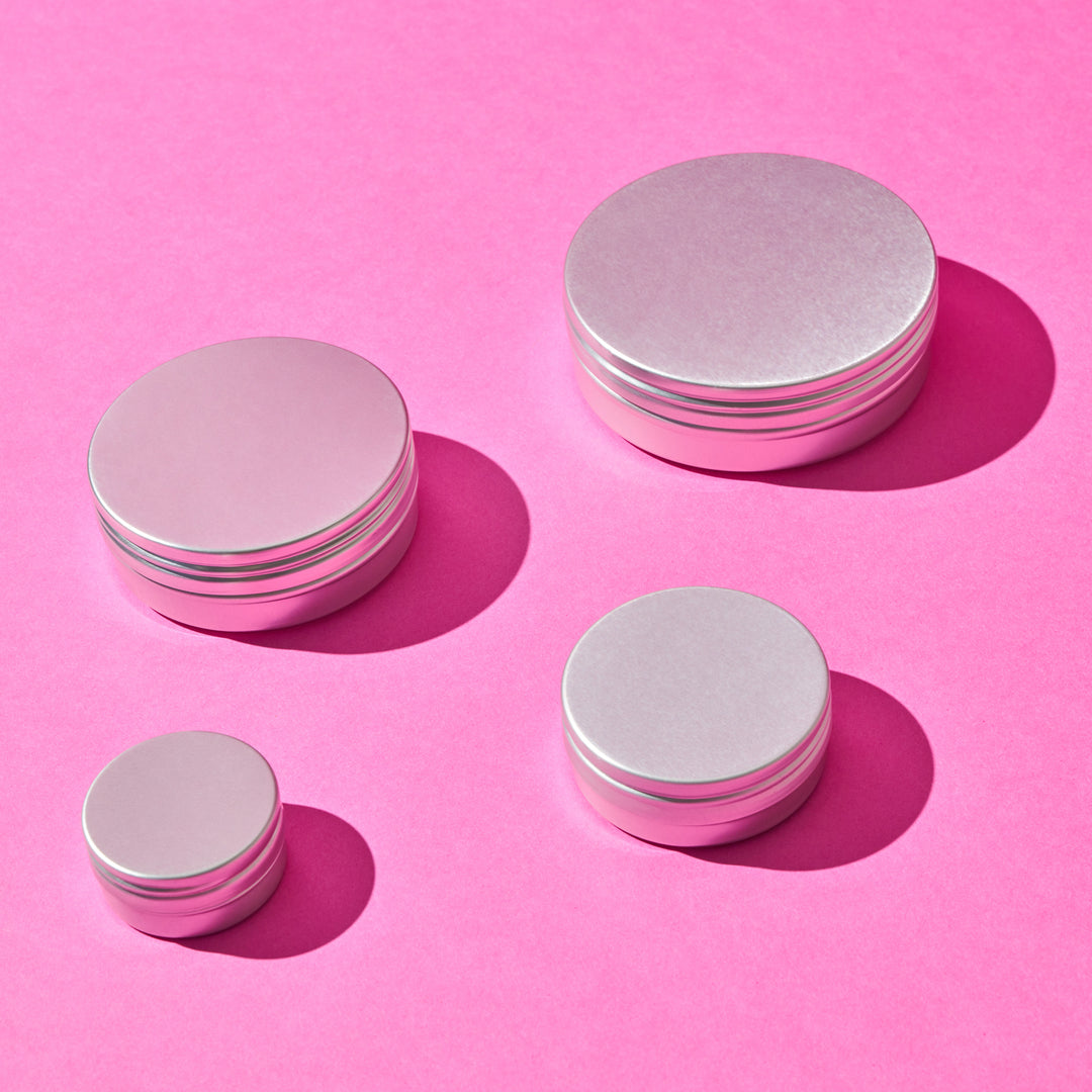 Recipiente de hojalata de aluminio redondo plateado con tapa lisa y revestimiento de EPE