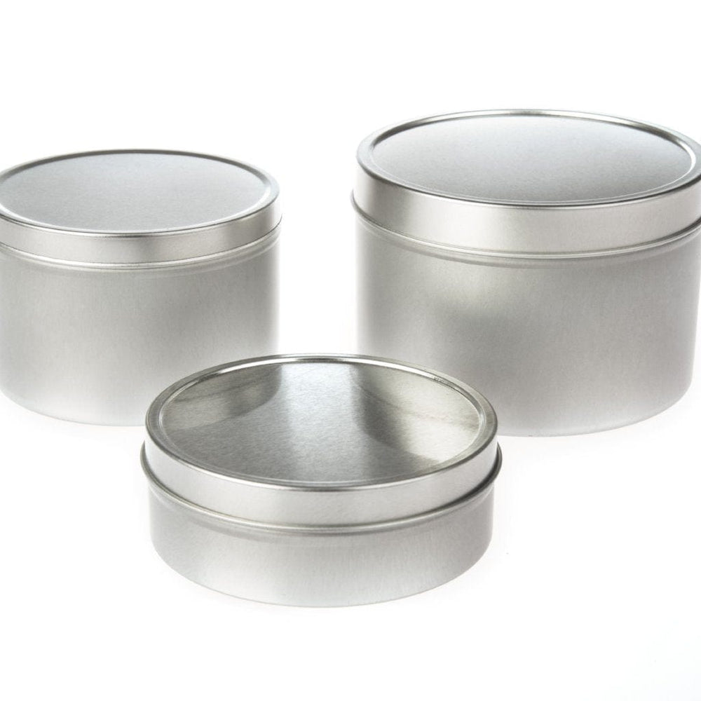 Colección de latas redondas con tapa deslizante en plateada