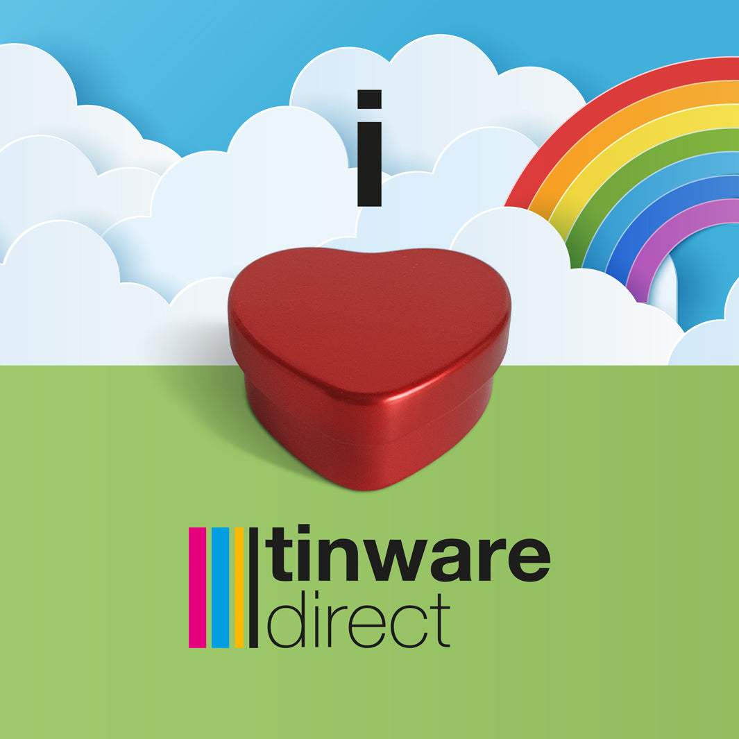 Me encanta la imagen de Tinware Direct con una lata roja formando el corazón enamorado.
