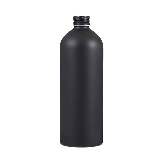 Botellas con tapón de rosca de aluminio plateado o negro con dispensador opcional de líquido o aerosol
