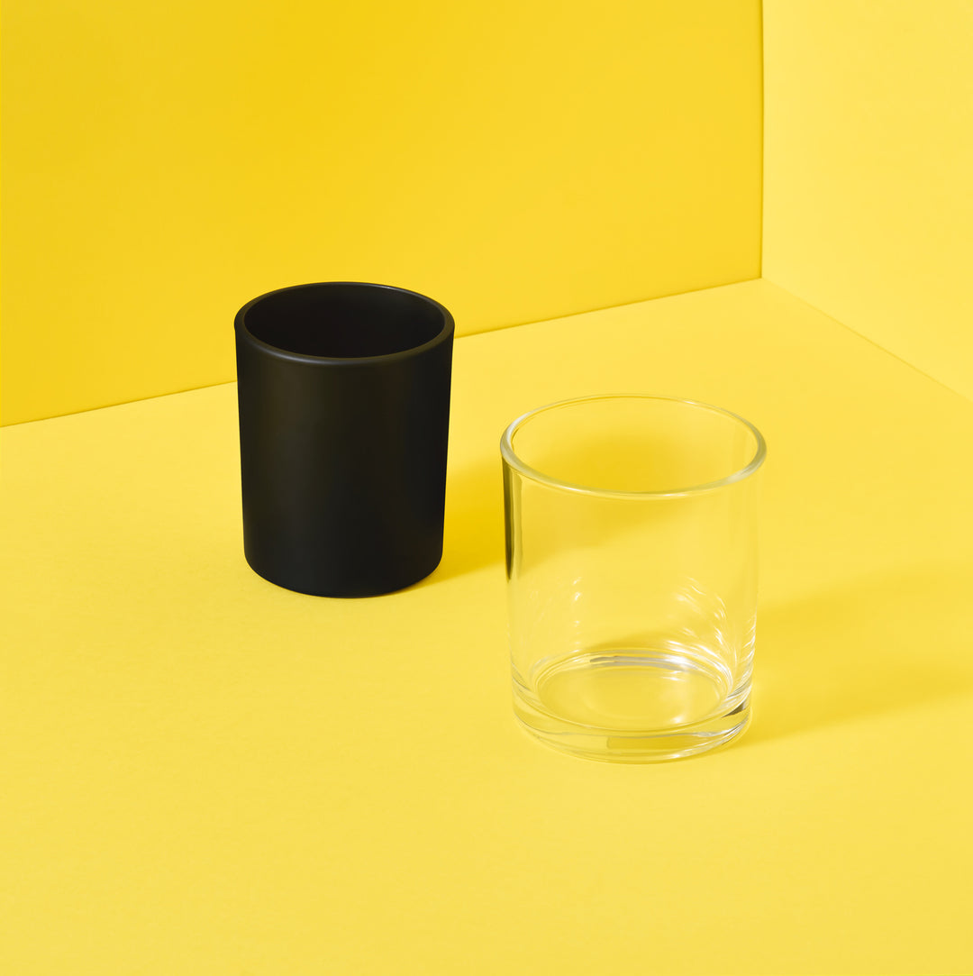 Colección de tarros de vidrio para velas: negros y transparentes
