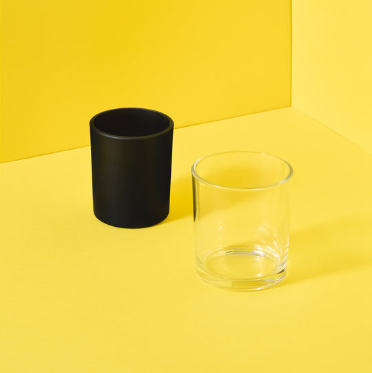 Colección de tarros de vidrio para velas: negros y transparentes
